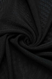 Zwarte sexy effen patchwork vouw asymmetrische V-hals reguliere jumpsuits