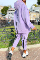 Purple Casual Street Print Patchwork Zipper Hooded Collar Long Sleeve Two Pieces