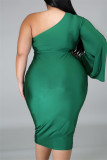 Зеленые модные сексуальные сплошные выдолбленные платья с открытой спиной и косым воротником с длинным рукавом, платья больших размеров