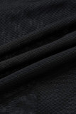ブラック セクシー ソリッド パッチワーク フォールド 非対称 V ネック レギュラー ジャンプスーツ