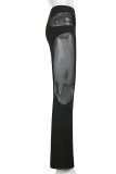 Schwarze, sexy, durchsichtige Patchwork-Höschen mit hoher Taille und Bleistift