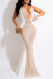 Белое сексуальное лоскутное горячее сверление прозрачное вечернее платье с V-образным вырезом на спине