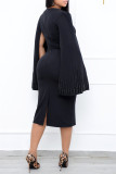 ブラック ファッション ソリッド パッチワーク ビーズ ボート ネック ペンシル ドレス