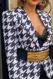 Черно-белая повседневная верхняя одежда с уличным принтом в стиле пэчворк с отложным воротником (без пояса)