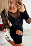 Black Sexy Solid Patchwork See-through O Neck One Step Skirt Dresses