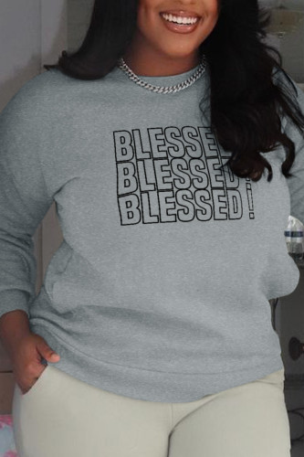 Grey Street Simplicity Print Letter O Neck Tops