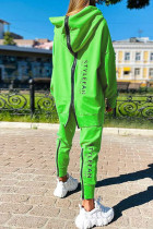 Зеленый Повседневный Уличный принт Пэчворк Молния Воротник с капюшоном Длинный рукав Из двух частей