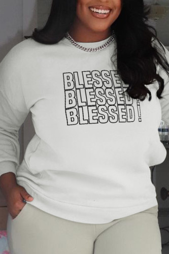 White Street Simplicity Print Letter O Neck Tops