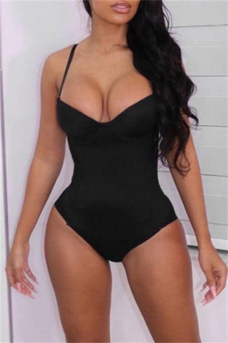 Black Fashion Sexy Solid Backless Spaghetti Strap Skinny Romper