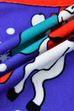 ブルー カジュアル リビング プリント パッチワーク ジッパー カラー レギュラー ジャンプスーツ