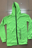 Green Casual Street Print Patchwork Zipper Hooded Collar Long Sleeve Two Pieces