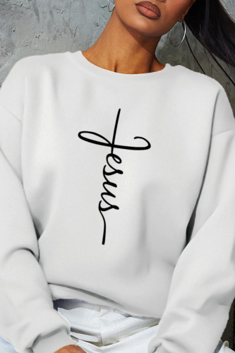 White Fashion Sportswear Print Patchwork O Neck Tops