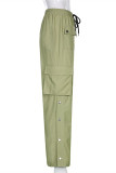 Зеленые модные повседневные однотонные лоскутные обычные брюки с высокой талией