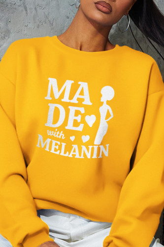 Yellow Casual Street Print Letter O Neck Tops