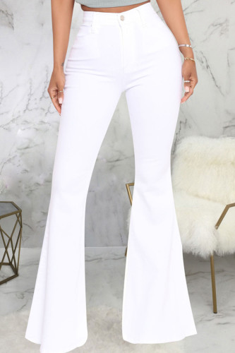Белые модные уличные однотонные джинсы с высокой талией