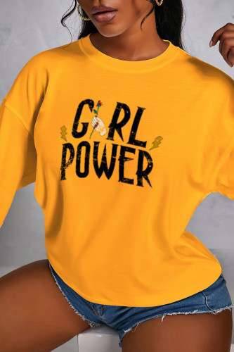 Yellow Fashion Print Patchwork Letter O Neck Tops