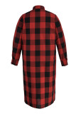 Rood Zwart Mode Casual Plaid Print Vest Turndown Kraag Plus Size Overjas