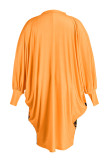 Saia lanterna com decote em bico e estampa casual laranja vestidos tamanho grande