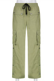 Pantalones de cintura alta regulares de patchwork sólido casual de moda verde
