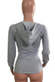 Grey Sexy Solid Patchwork Hooded Collar Tops