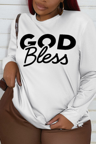 White Fashion Street Print Patchwork O Neck Tops