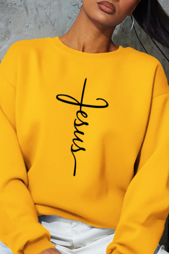 Yellow Fashion Sportswear Print Patchwork O Neck Tops