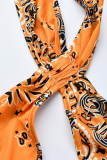 Orange Sexy Print ausgehöhlte Patchwork-Badebekleidung