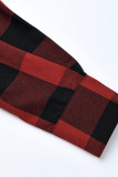 Abrigo de talla grande con cuello vuelto y estampado a cuadros informal de moda rojo y negro