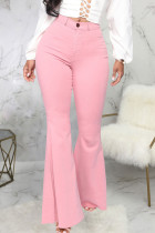 Jeans de mezclilla de cintura alta lisos de Fashion Street rosa