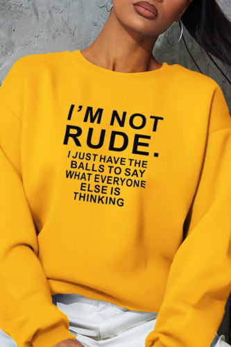 Yellow Street Daily Print Letter O Neck Tops