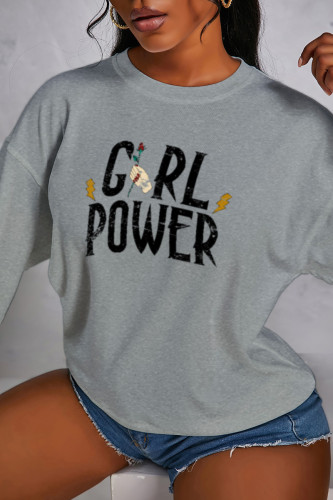 Grey Fashion Print Patchwork Letter O Neck Tops