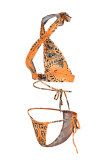Orange Sexy Print Hollowed Out Patchwork Swimwears