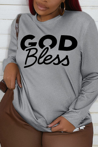 Grey Fashion Street Print Patchwork O Neck Tops