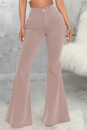 Coffee Fashion Street Solid High Waist Flare Leg Denim Jeans