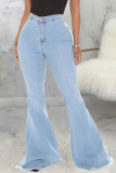 White Fashion Street Solid High Waist Flare Leg Denim Jeans