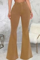 Brown Fashion Street Solid hoge taille denim jeans