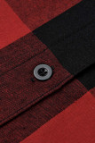 Abrigo de talla grande con cuello vuelto y estampado a cuadros informal de moda rojo y negro