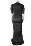 Black Casual Solid Patchwork Fold Half A Turtleneck Plus Size Two Pieces