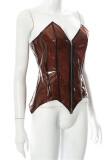 Brown Fashion Sexy Solid Patchwork Asymmetrical Bustiers
