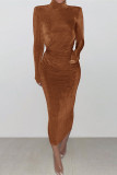 Lila Mode Solid Basic långärmade klänningar med turtleneck