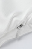 Vestido branco fashion sexy manga normal manga longa gola virada para baixo vestidos mini-sólidos