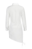 Cyan Mode Sexig Vanlig Ärm Långärmad Turndown Collar Skjorta Klänning Mini Solid Klänningar