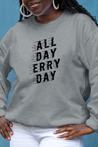 Grey Fashion Street Solid Letter O Neck Tops