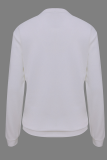 White Fashion Street Solid Letter O Neck Tops