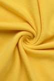 Желтые модные повседневные платья с буквенным принтом в стиле пэчворк на молнии с косым воротником и длинными рукавами