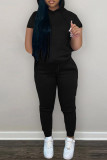 Zwart Mode Casual Solid Basic Hooded Kraag Lange mouw Tweedelig