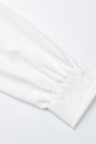 Weiß Mode Sexy Regular Sleeve Langarm Umlegekragen Hemdkleid Mini Solid Kleider
