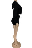 Черный модный повседневный сплошной лоскутный воротник с капюшоном и длинным рукавом из двух частей