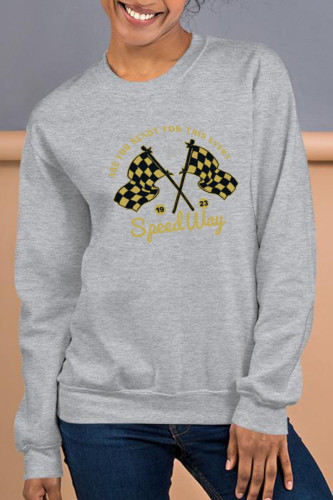 Grey Fashion Sportswear Print Patchwork O Neck Tops