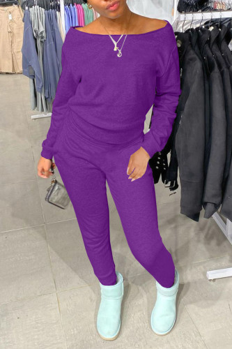 Purple Casual Solid Patchwork O Neck Long Sleeve Two Pieces
